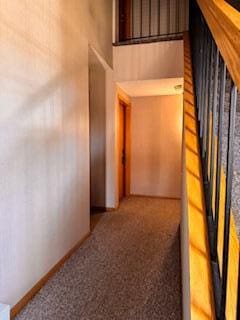 hallway featuring baseboards and carpet floors