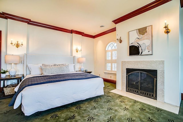 4927 Lake Ave, White Bear Lake, MN 55110 - bedroom featuring ornamental molding and a fireplace with flush hearth