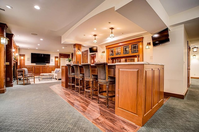 4927 Lake Ave, White Bear Lake, MN 55110 - bar featuring recessed lighting, baseboards, indoor bar, and carpet flooring