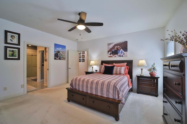 6203 Fairfax Ct, Baxter, MN 56425 - carpeted bedroom featuring ceiling fan, baseboards, and connected bathroom