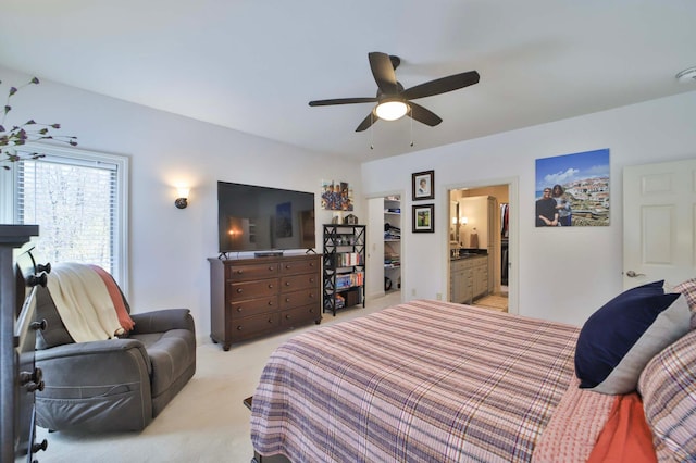 6203 Fairfax Ct, Baxter, MN 56425 - bedroom featuring light carpet, a ceiling fan, and connected bathroom