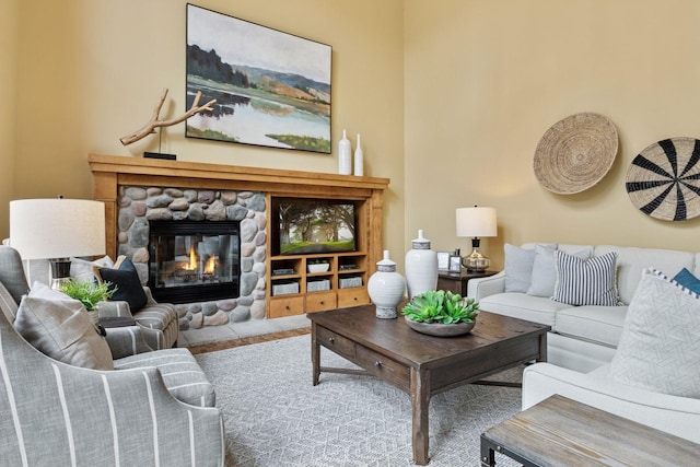 4633 Stonecliffe Dr, Eagan, MN 55122 - living room featuring a stone fireplace