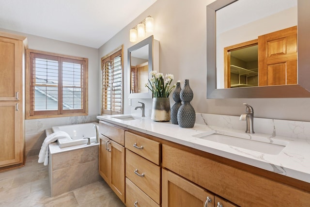 4633 Stonecliffe Dr, Eagan, MN 55122 - full bath featuring a tub with jets, double vanity, and tile patterned floors