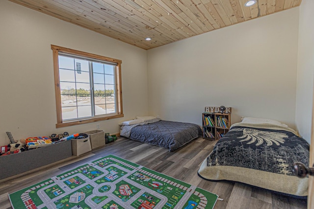 20462 Little Alps Rd NW, Evansville, MN 56326 - bedroom with wood finished floors, wood ceiling, and recessed lighting