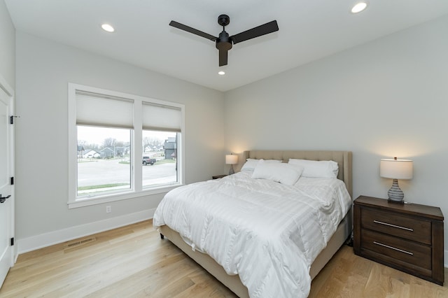 3251 Century Ridge Pl NE, Rochester, MN 55906 - bedroom with baseboards, light wood-type flooring, recessed lighting, and ceiling fan
