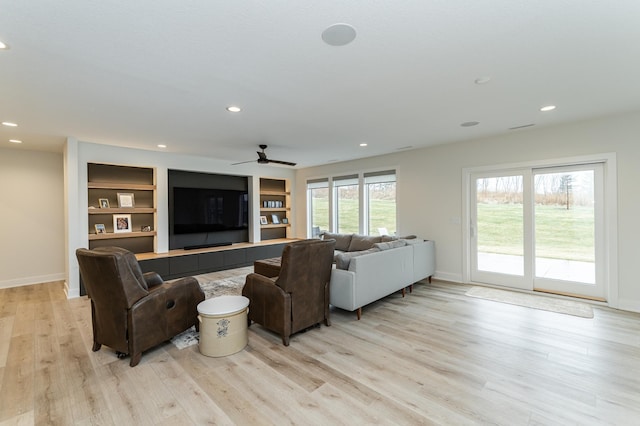3251 Century Ridge Pl NE, Rochester, MN 55906 - living area with baseboards, recessed lighting, light wood-type flooring, and ceiling fan