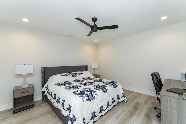 3251 Century Ridge Pl NE, Rochester, MN 55906 - bedroom with light wood-style floors, an office area, baseboards, recessed lighting, and ceiling fan