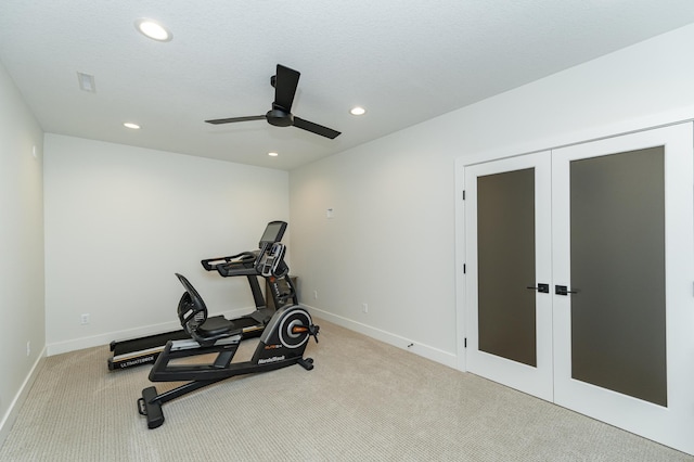 3251 Century Ridge Pl NE, Rochester, MN 55906 - workout room featuring a ceiling fan, recessed lighting, carpet flooring, and baseboards