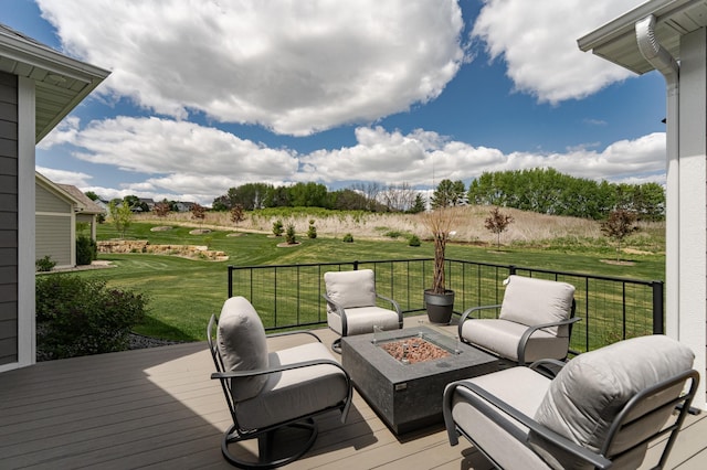 3251 Century Ridge Pl NE, Rochester, MN 55906 - wooden terrace featuring a fire pit, a yard, and golf course view