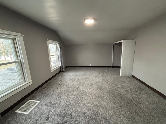 1017 Prairie St, Lake City, MN 55041 - additional living space with carpet floors, baseboards, lofted ceiling, and visible vents