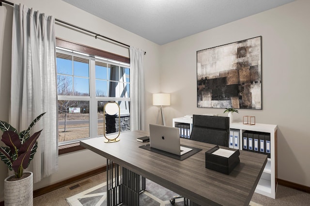 27290 Petes Hill Trl, Elko New Market, MN 55020 - home office featuring a textured ceiling, baseboards, and visible vents