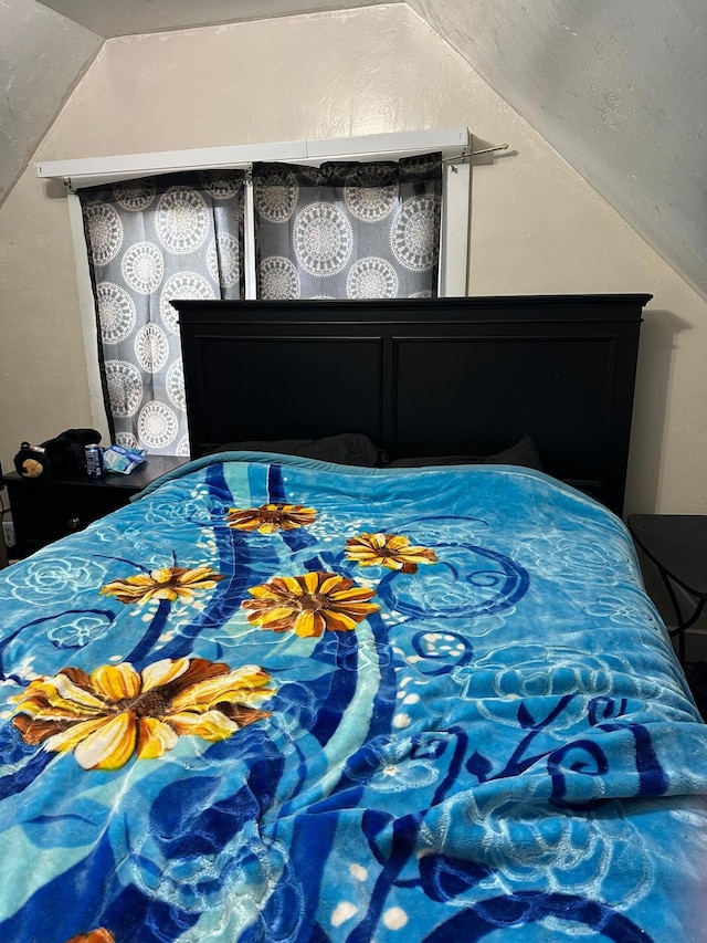 bedroom featuring vaulted ceiling