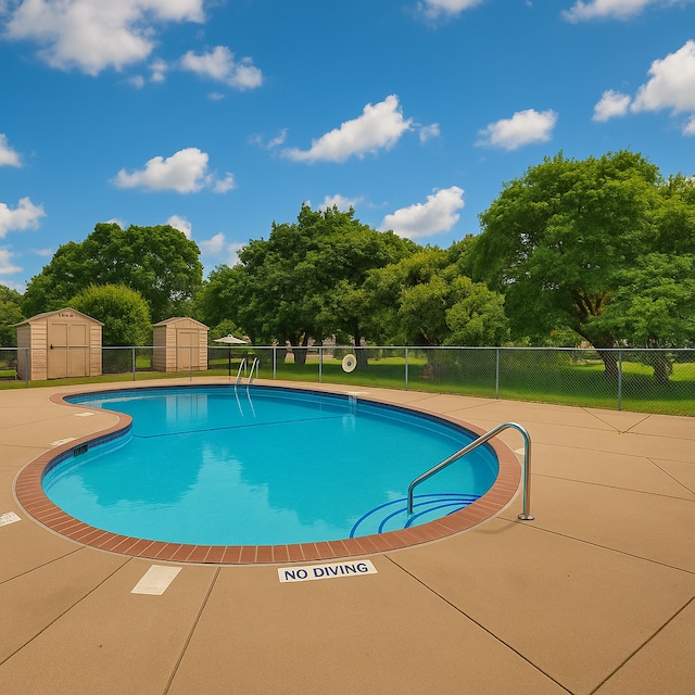 2800 Hillsboro Ave N Unit 220, New Hope, MN 55427 - community pool featuring a storage shed and view of wooded area