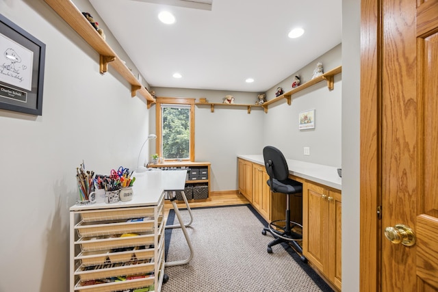 5475 Oakgreen Pl N, Oak Park Heights, MN 55082 - office area featuring built in study area, recessed lighting, and light colored carpet