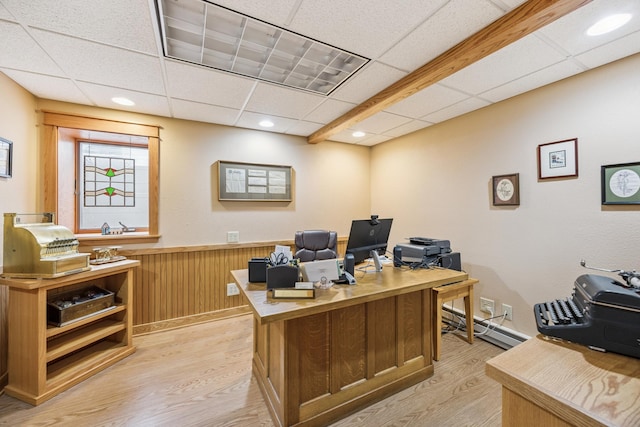 5475 Oakgreen Pl N, Oak Park Heights, MN 55082 - office space featuring light wood-type flooring, a baseboard radiator, a paneled ceiling, and a wainscoted wall