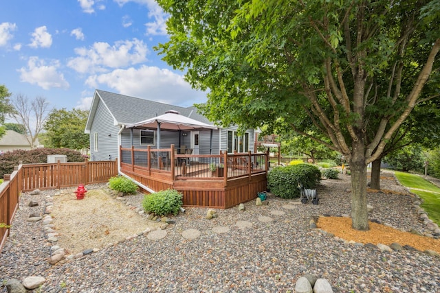 5475 Oakgreen Pl N, Oak Park Heights, MN 55082 - rear view of house with a gazebo and a wooden deck