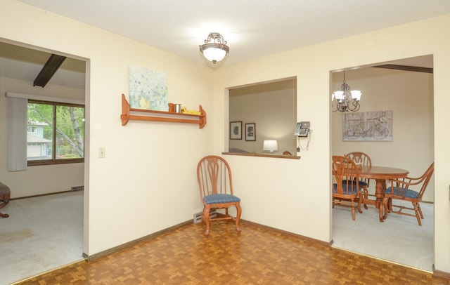 9805 Jackson St NE, Blaine, MN 55434 - hall with a chandelier, baseboards, and carpet floors