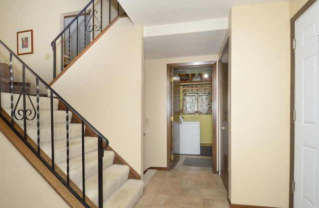 9805 Jackson St NE, Blaine, MN 55434 - staircase featuring baseboards