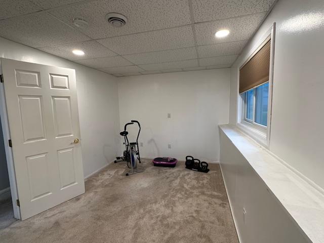 11620 Oregon Ave N, Champlin, MN 55316 - exercise area with carpet, a drop ceiling, recessed lighting, and baseboards
