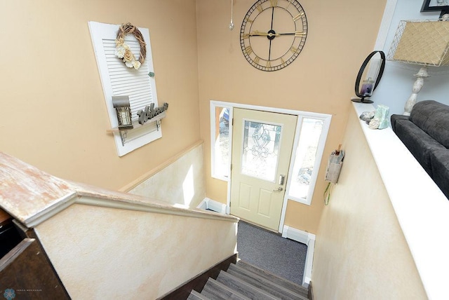 318 Morrison St, West Fargo, ND 58078 - foyer featuring stairway, baseboards, and carpet