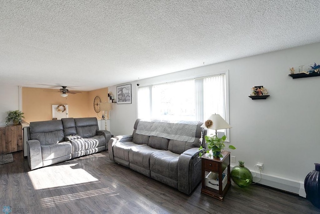 318 Morrison St, West Fargo, ND 58078 - living room featuring baseboards, a textured ceiling, a ceiling fan, and wood finished floors
