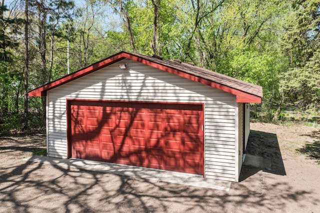view of detached garage