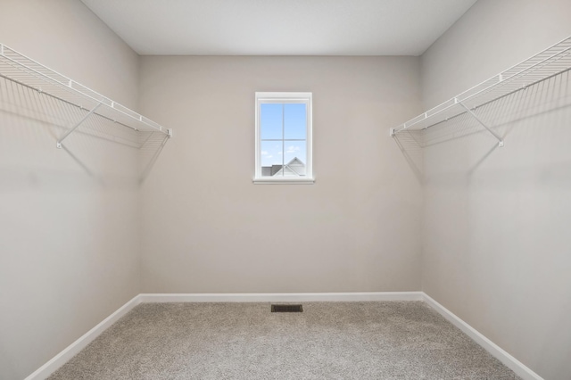 spacious closet with visible vents and carpet