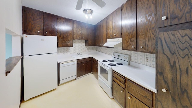 2495 Canabury Dr Unit 125, Little Canada, MN 55117 - kitchen with white appliances, light countertops, a ceiling fan, extractor fan, and a sink