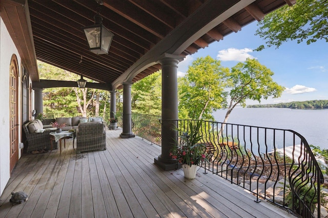 6425 Virginia Dr, Victoria, MN 55331 - wooden terrace with a water view and an outdoor hangout area