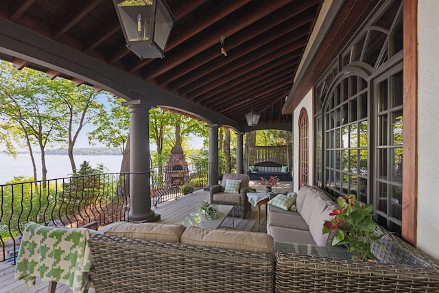 6425 Virginia Dr, Victoria, MN 55331 - wooden terrace with an outdoor hangout area and a water view