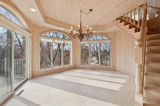 4 Antrim Ter, Edina, MN 55439 - interior space with wood ceiling, wood walls, plenty of natural light, and stairs