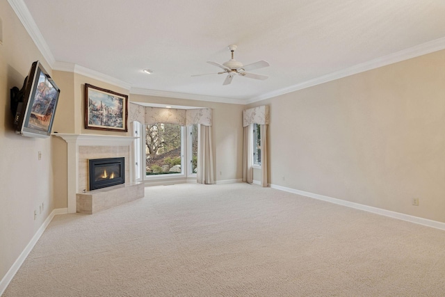 4 Antrim Ter, Edina, MN 55439 - unfurnished living room with baseboards, a ceiling fan, ornamental molding, and carpet floors