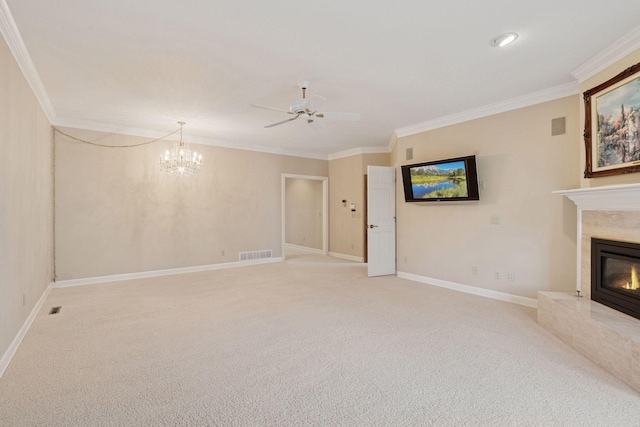 4 Antrim Ter, Edina, MN 55439 - unfurnished living room with a glass covered fireplace, visible vents, and ornamental molding