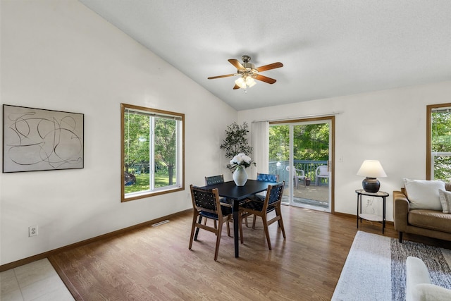 2294 Mathias Rd, Shakopee, MN 55379 - dining area with ceiling fan, wood finished floors, and vaulted ceiling