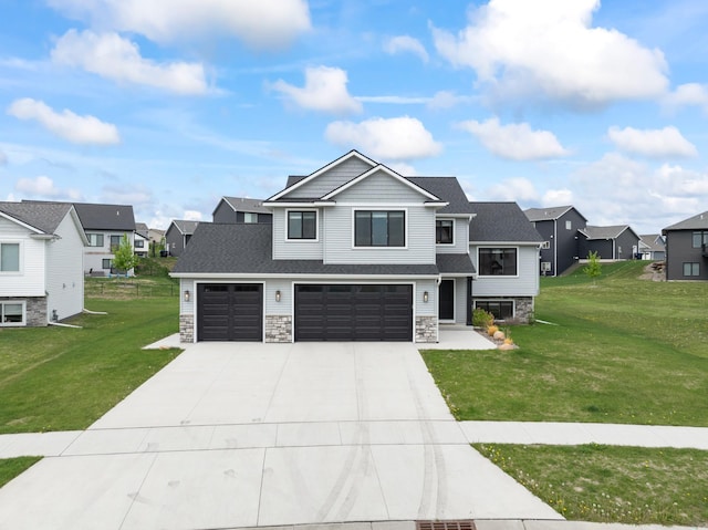 1764 Brandt Dr NE, Byron, MN 55920 - view of front of property with a residential view, stone siding, and a front lawn