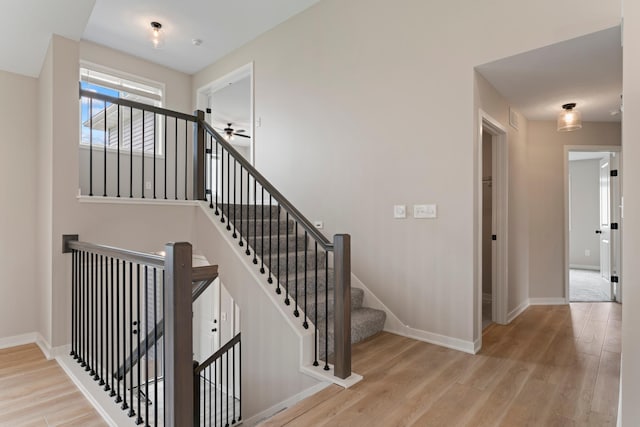 1764 Brandt Dr NE, Byron, MN 55920 - stairway featuring wood finished floors, baseboards, and a ceiling fan