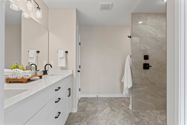 1764 Brandt Dr NE, Byron, MN 55920 - full bath featuring walk in shower, baseboards, double vanity, and marble finish floors