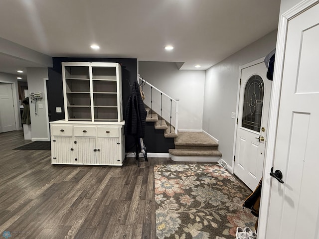 436 2nd Ave E, Halstad, MN 56548 - foyer entrance featuring stairs, dark wood-style floors, baseboards, and recessed lighting