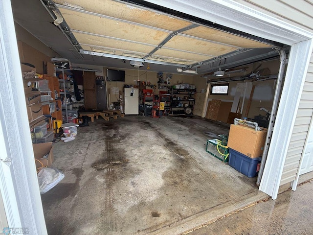 436 2nd Ave E, Halstad, MN 56548 - garage with a garage door opener and freestanding refrigerator