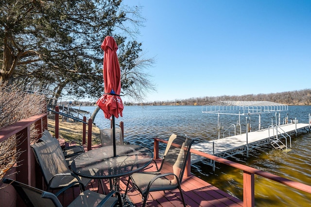 dock area with a water view