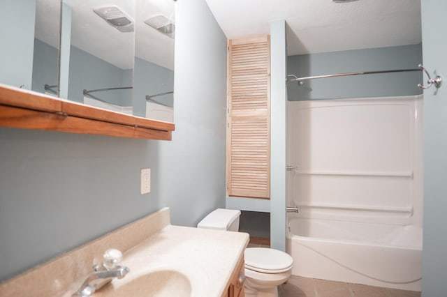 15174 Cates Lake Dr, Savage, MN 55372 - bathroom featuring tile patterned floors, washtub / shower combination, vanity, and toilet