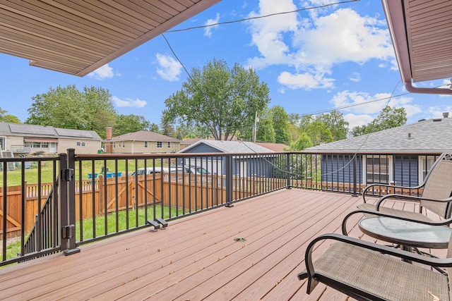 4418 Chowen Ave N, Robbinsdale, MN 55422 - wooden terrace featuring a fenced backyard and a residential view