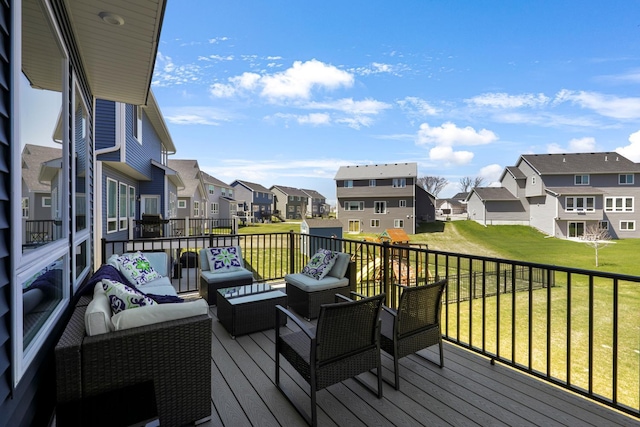 4737 130th Ln NE, Blaine, MN 55449 - deck featuring a residential view, outdoor lounge area, and a lawn