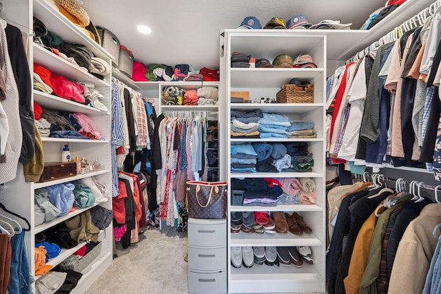 walk in closet with carpet