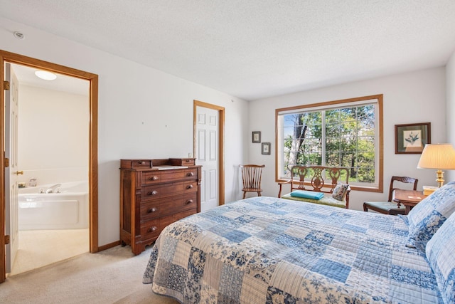 907 Fairfield Way, Minnetonka, MN 55305 - bedroom featuring light carpet, a textured ceiling, and connected bathroom