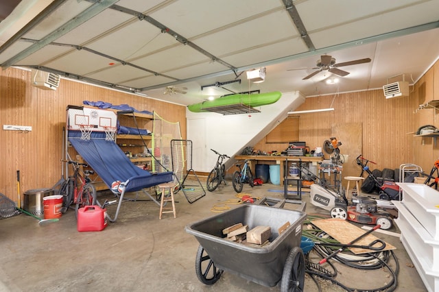 1602 River St, Monticello, MN 55362 - garage featuring wood walls and a ceiling fan