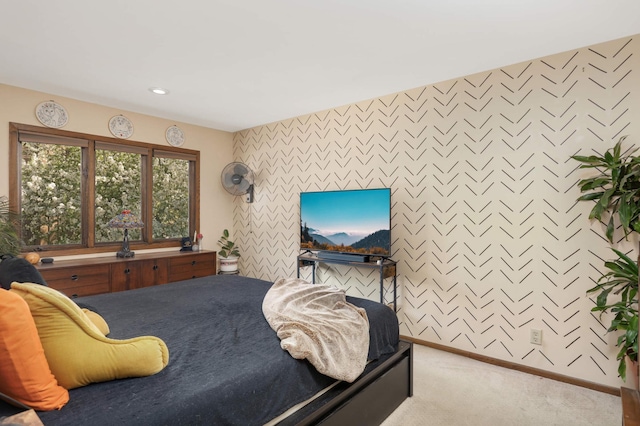 2628 Sumac Ct, White Bear Lake, MN 55110 - carpeted bedroom featuring an accent wall, baseboards, and wallpapered walls