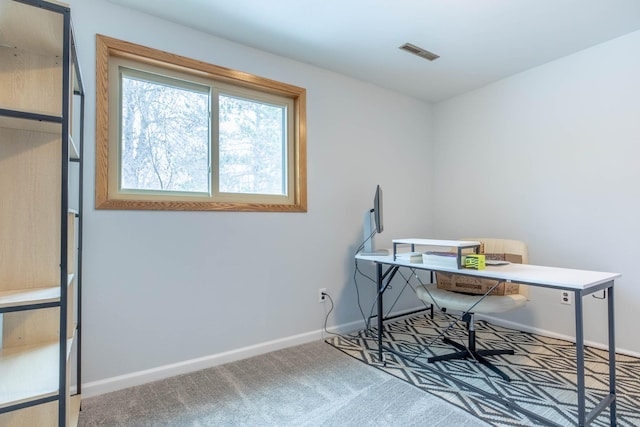office space featuring baseboards and carpet