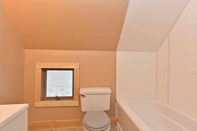bathroom featuring a tub, baseboards, toilet, and a shower
