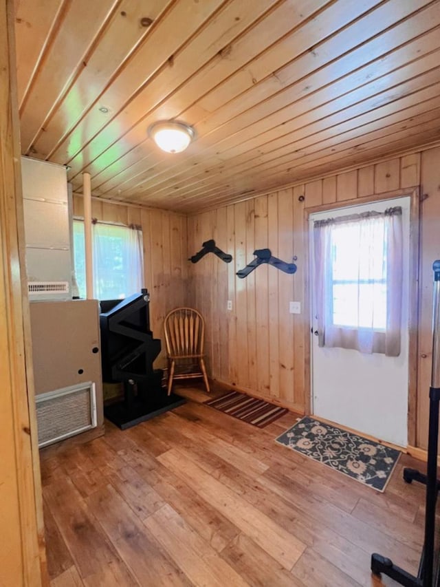 35629 Rush Lake Loop Unit 32, Rush Lake Twp, MN 56571 - interior space featuring wood-type flooring, wooden walls, and wooden ceiling